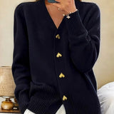 V-Neck Cardigan with Heart-Shaped Buttons