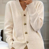 V-Neck Cardigan with Heart-Shaped Buttons