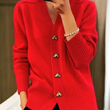V-Neck Cardigan with Heart-Shaped Buttons