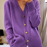 V-Neck Cardigan with Heart-Shaped Buttons