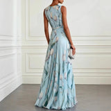 Floral Print A-Line Maxi Dress with V-Neck and Tie Waist