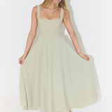 Square Neck A-Line Midi Dress with Wide Straps