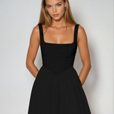 Square Neck A-Line Midi Dress with Wide Straps
