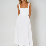 Square Neck A-Line Midi Dress with Wide Straps