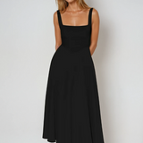 Square Neck A-Line Midi Dress with Wide Straps