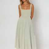 Square Neck A-Line Midi Dress with Wide Straps