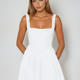 Square Neck A-Line Midi Dress with Wide Straps