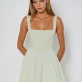 Square Neck A-Line Midi Dress with Wide Straps