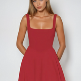 Square Neck A-Line Midi Dress with Wide Straps