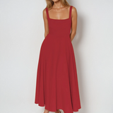 Square Neck A-Line Midi Dress with Wide Straps