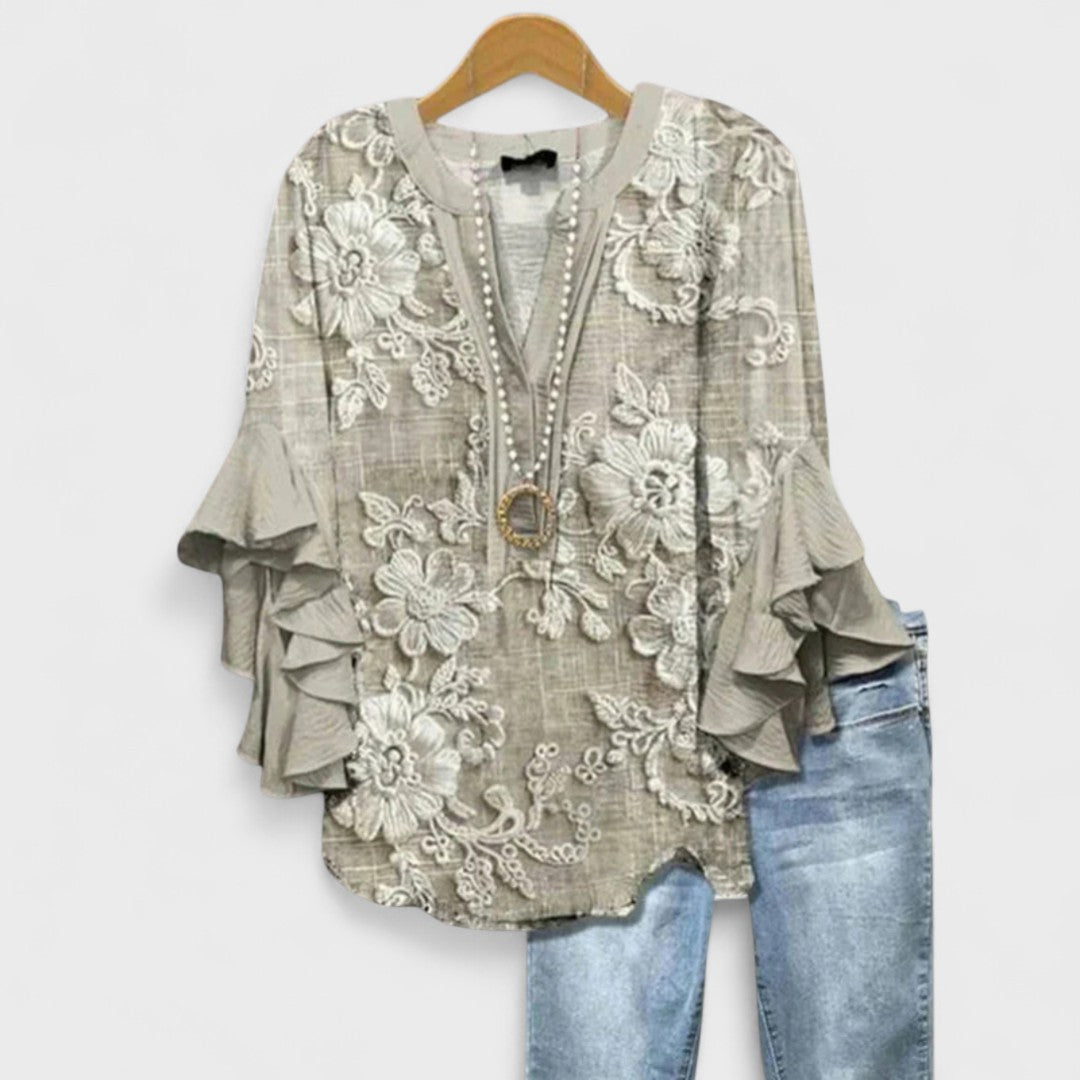 Serena | Elegant Floral Ruffle Sleeve Blouse Women Top