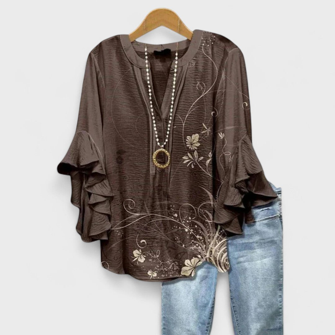 Serena | Elegant Floral Ruffle Sleeve Blouse Women Top