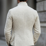 Men's Cardigan with Stand Collar and Textured Button Front for Office Wear