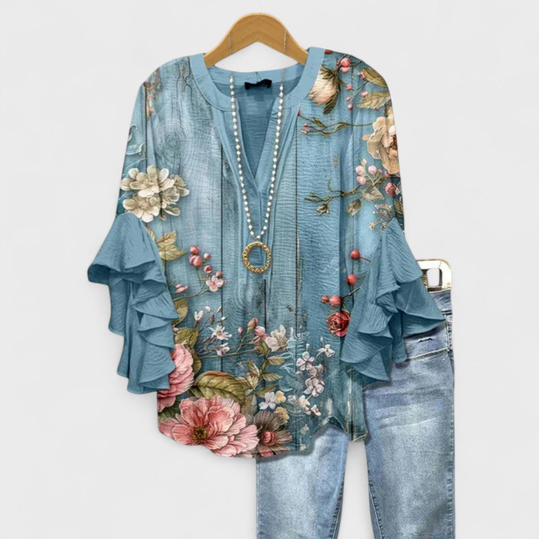 Serena | Elegant Floral Ruffle Sleeve Blouse Women Top