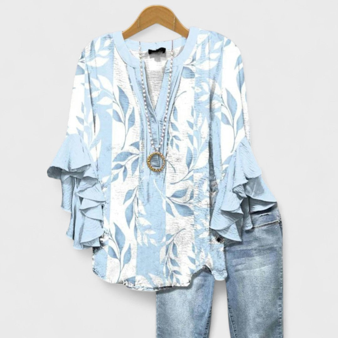 Serena | Elegant Floral Ruffle Sleeve Blouse Women Top