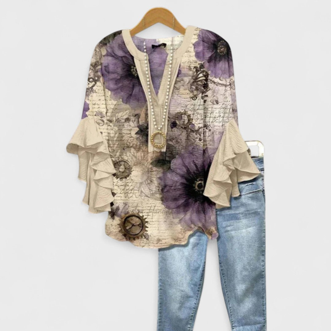 Serena | Elegant Floral Ruffle Sleeve Blouse Women Top