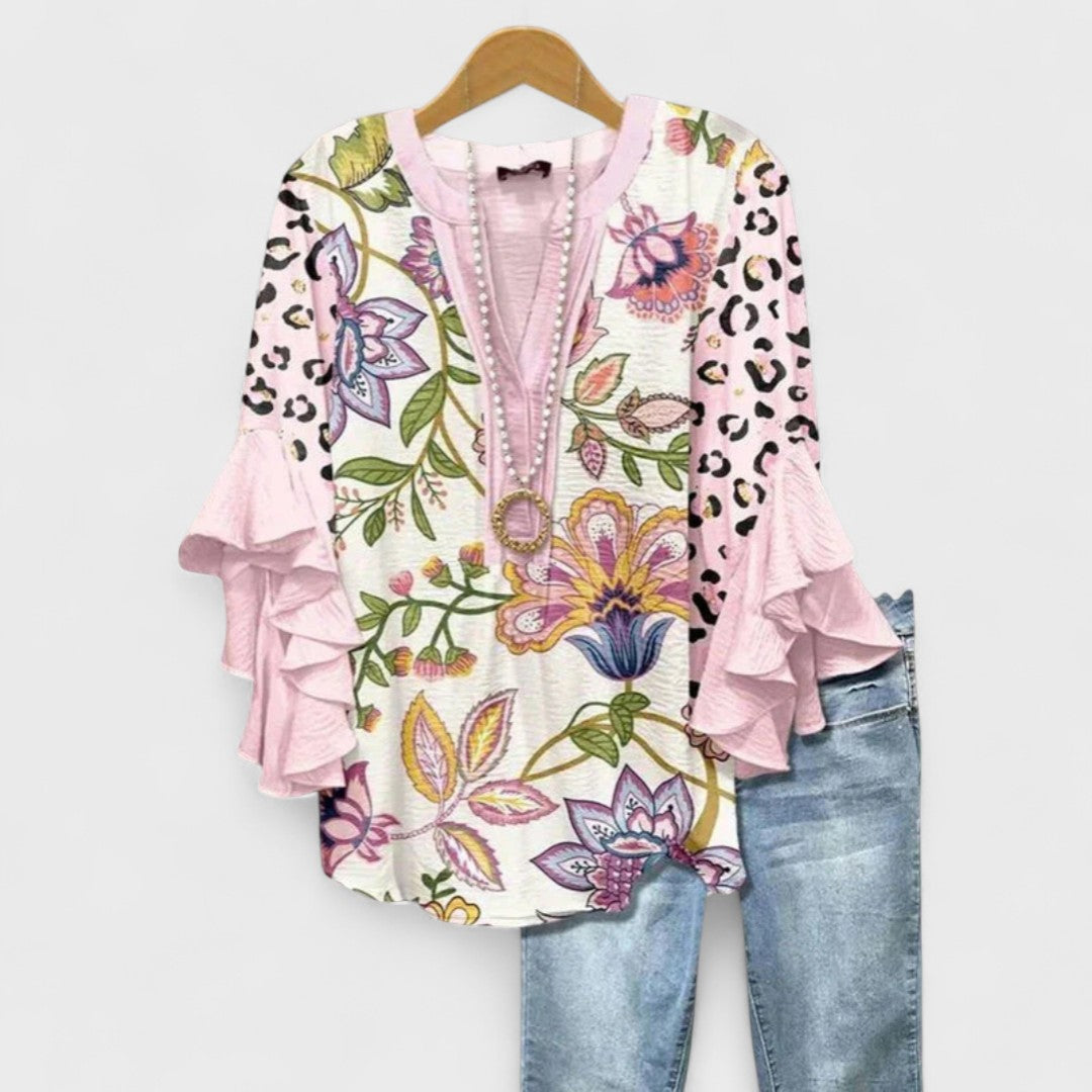Serena | Elegant Floral Ruffle Sleeve Blouse Women Top