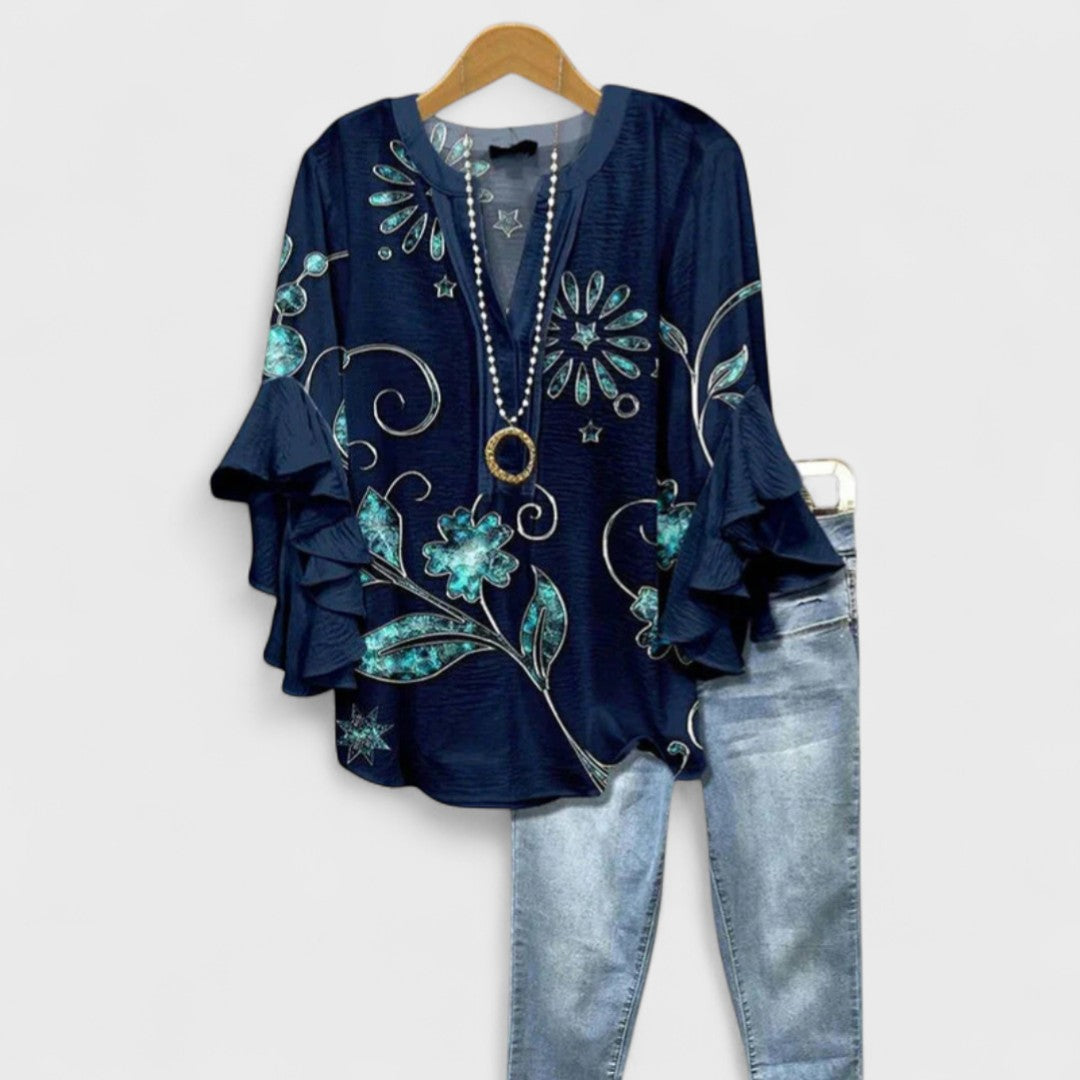 Serena | Elegant Floral Ruffle Sleeve Blouse Women Top