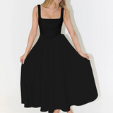 Square Neck A-Line Midi Dress with Wide Straps