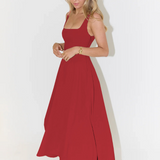 Square Neck A-Line Midi Dress with Wide Straps