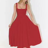 Square Neck A-Line Midi Dress with Wide Straps