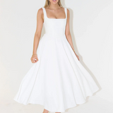 Square Neck A-Line Midi Dress with Wide Straps