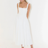 Square Neck A-Line Midi Dress with Wide Straps