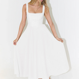 Square Neck A-Line Midi Dress with Wide Straps