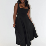 Square Neck A-Line Midi Dress with Wide Straps
