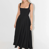 Square Neck A-Line Midi Dress with Wide Straps