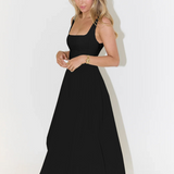 Square Neck A-Line Midi Dress with Wide Straps