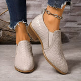 Women's Ankle Boots with Crocodile Embossed Finish Pointed Toe and Low Block Heel