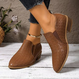 Women's Ankle Boots with Crocodile Embossed Finish Pointed Toe and Low Block Heel