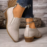 Women's Ankle Boots with Crocodile Embossed Finish Pointed Toe and Low Block Heel