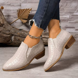 Women's Ankle Boots with Crocodile Embossed Finish Pointed Toe and Low Block Heel