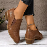 Women's Ankle Boots with Crocodile Embossed Finish Pointed Toe and Low Block Heel
