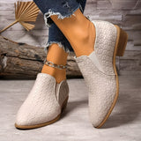 Women's Ankle Boots with Crocodile Embossed Finish Pointed Toe and Low Block Heel