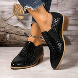 Women's Ankle Boots with Crocodile Embossed Finish Pointed Toe and Low Block Heel