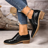 Women's Ankle Boots with Crocodile Embossed Finish Pointed Toe and Low Block Heel
