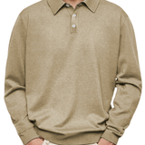 Fine Knit Polo Shirt with Long Sleeves and Point Collar
