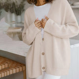 Oversized Ribbed Knit Cardigan with V-Neck and Button Front