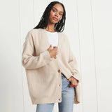 Oversized Ribbed Knit Cardigan with V-Neck and Button Front