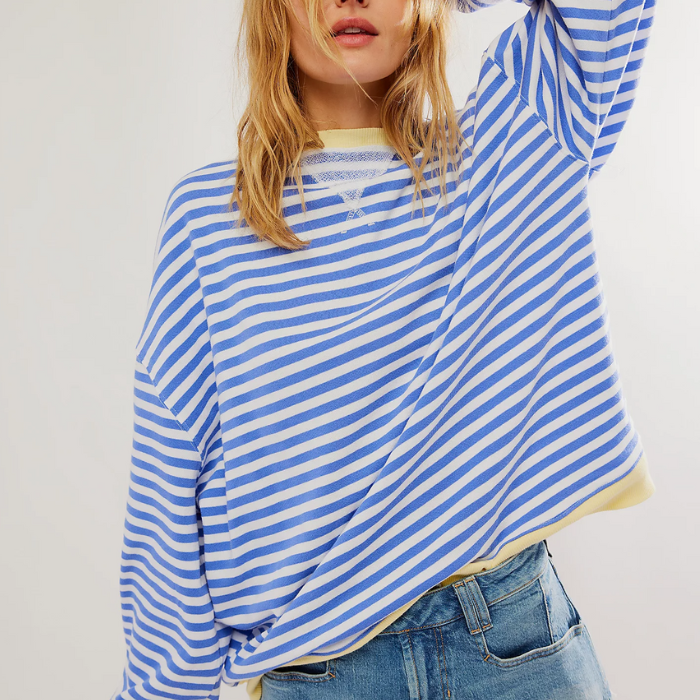 Striped Oversized Sweater with Contrast Trim
