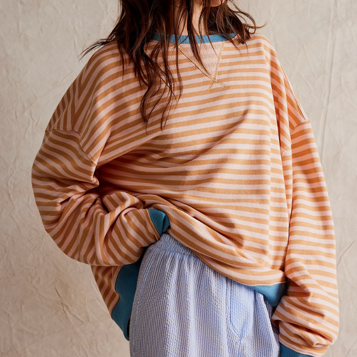 Striped Oversized Sweater with Contrast Trim