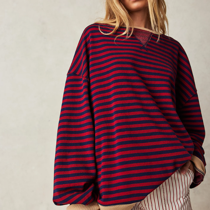 Striped Oversized Sweater with Contrast Trim