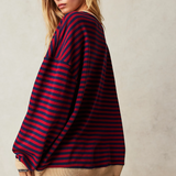 Striped Oversized Sweater with Contrast Trim