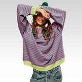 Striped Oversized Sweater with Contrast Trim