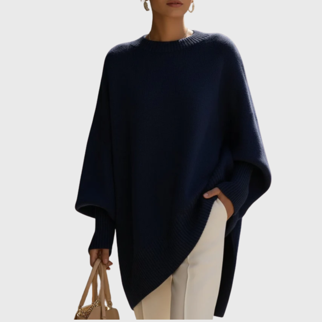 Oversized Poncho Sweater with Asymmetric Hem