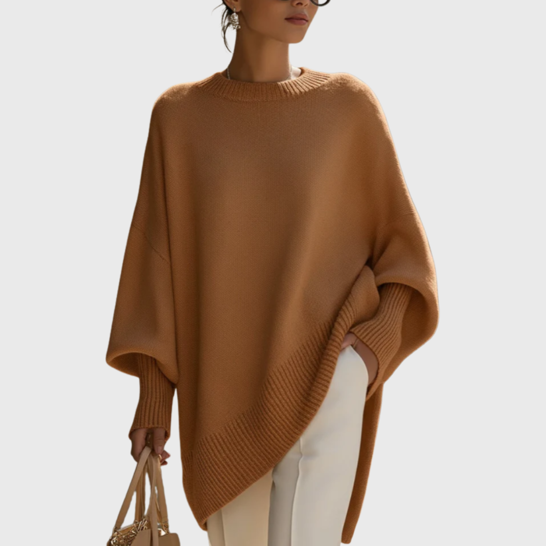 Oversized Poncho Sweater with Asymmetric Hem