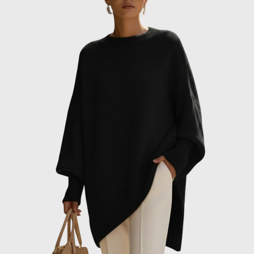 Oversized Poncho Sweater with Asymmetric Hem